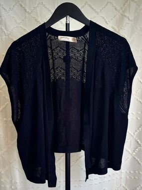 Y2K Plus Size Black Open Knit Cardigan 3X Lightweight Sheer Crochet Boho Layer